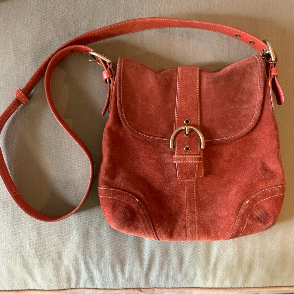Coach Elegant Suede Shoulder Bag - Rust Red